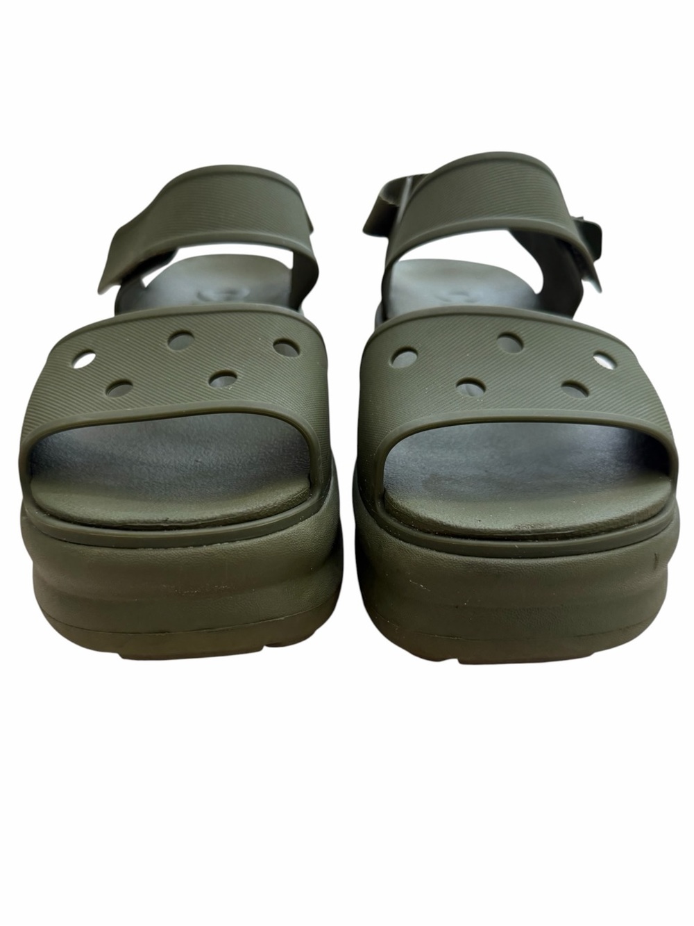 Crocs Womens Sz 9 Green Soho Y Strap Sandal Thick Platform Perforated Strap - Picture 4 of 11